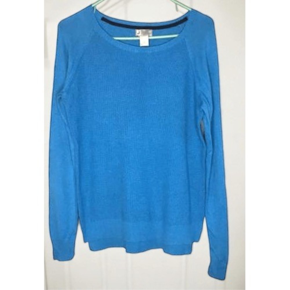 J. C. Penney Blue Waffle Knit Long Sleeve ScopNeck Sweater Women L China